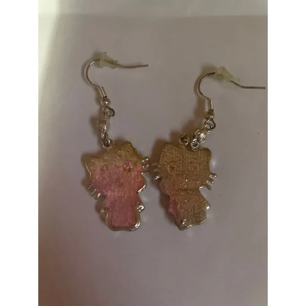 Hello Kitty Yellow Enamel Crystal Dangle Earrings Kawaii Fashion‎ Jewelry